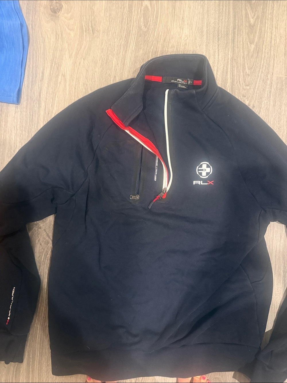 Ralph Lauren RLX Navy Quarter-Zip Pullover with Red Trim
